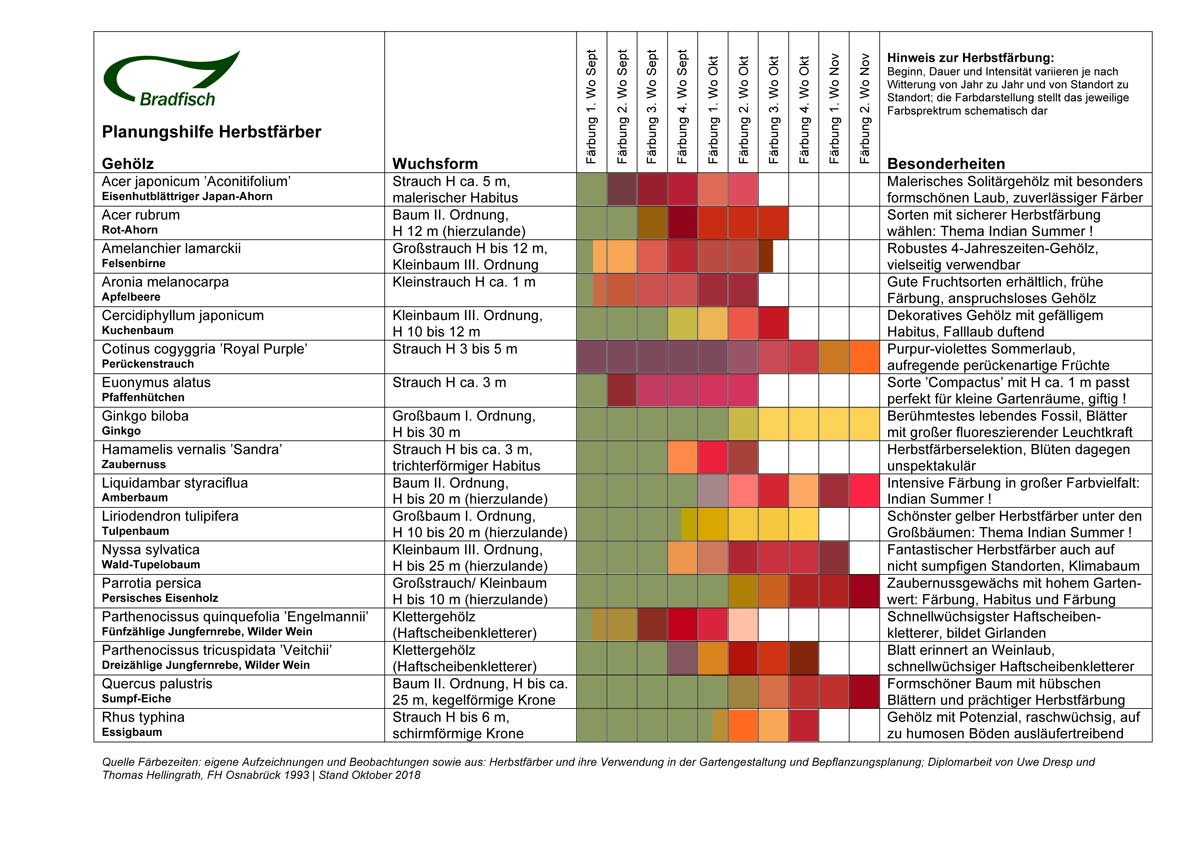 Tabelle Planungshilfe Herbstfärber